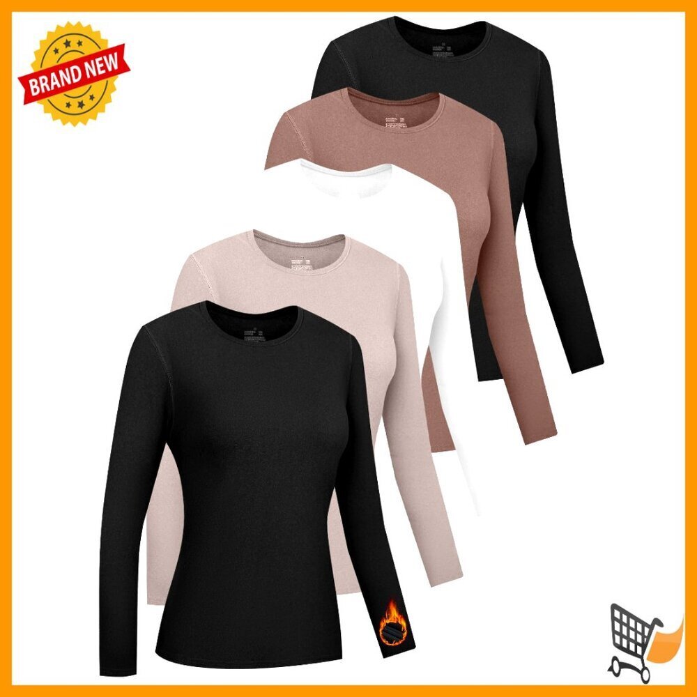 Long Sleeve Thermal Shirts Double Sided Fleece Lined Baselayer Tops Minimal